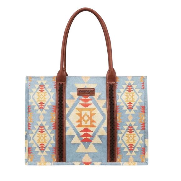 NWT! Wrangler Southwestern Pattern Dual Sided Print Canvas Wide Tote - Picture 1 of 9